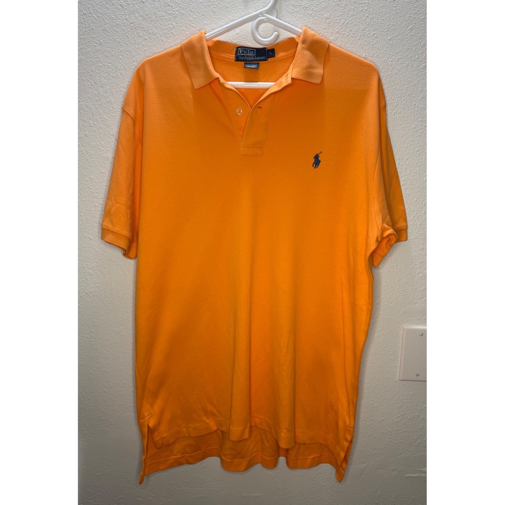 Polo Ralph Lauren Mens Orange Cotton Short Sleeve Polo Shirt Blue Pony Size L